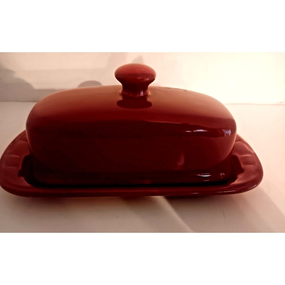 Longaberger Pottery Paprika Red Woven Traditions Butter Dish Lid New Old Stock